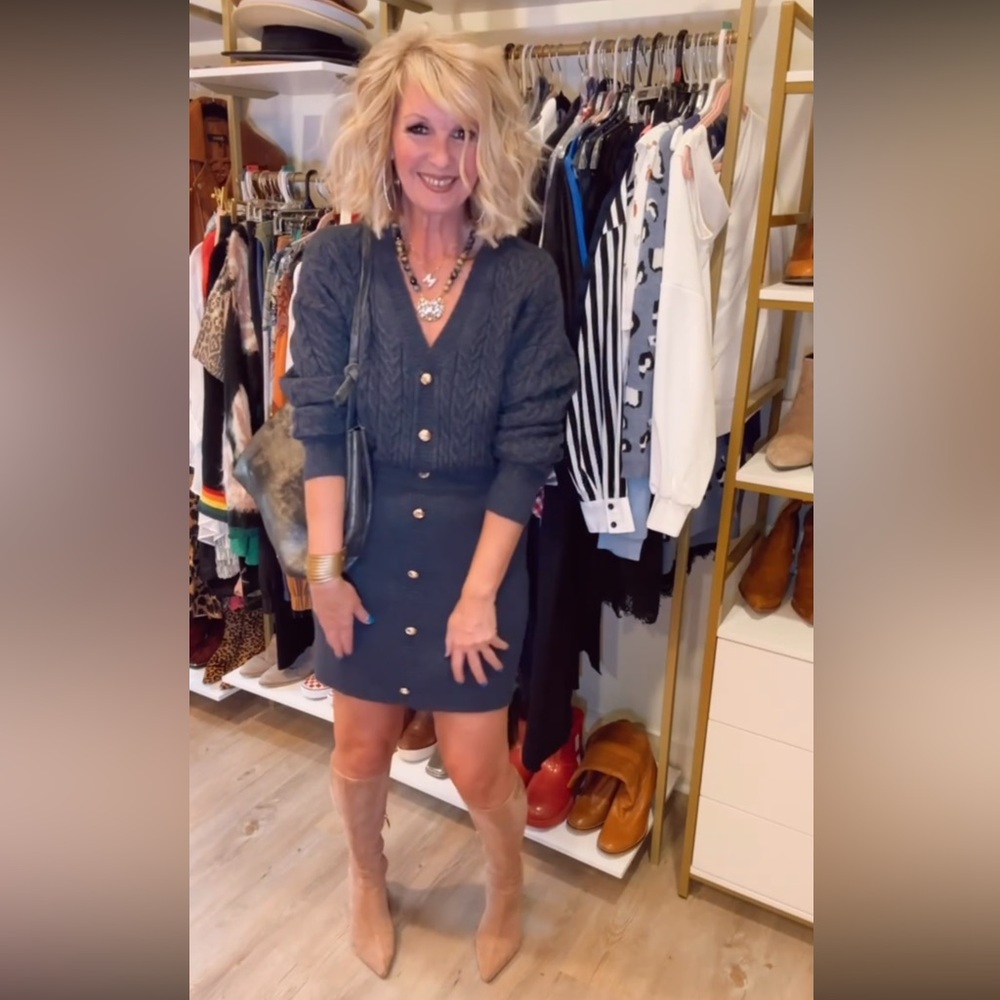 Cupshe Navy Button-Down Sweater Dress